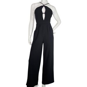 Emerald Sundae Black Keyhole Halter Wide Leg Jumper Pantsuit, NWT, Size Small